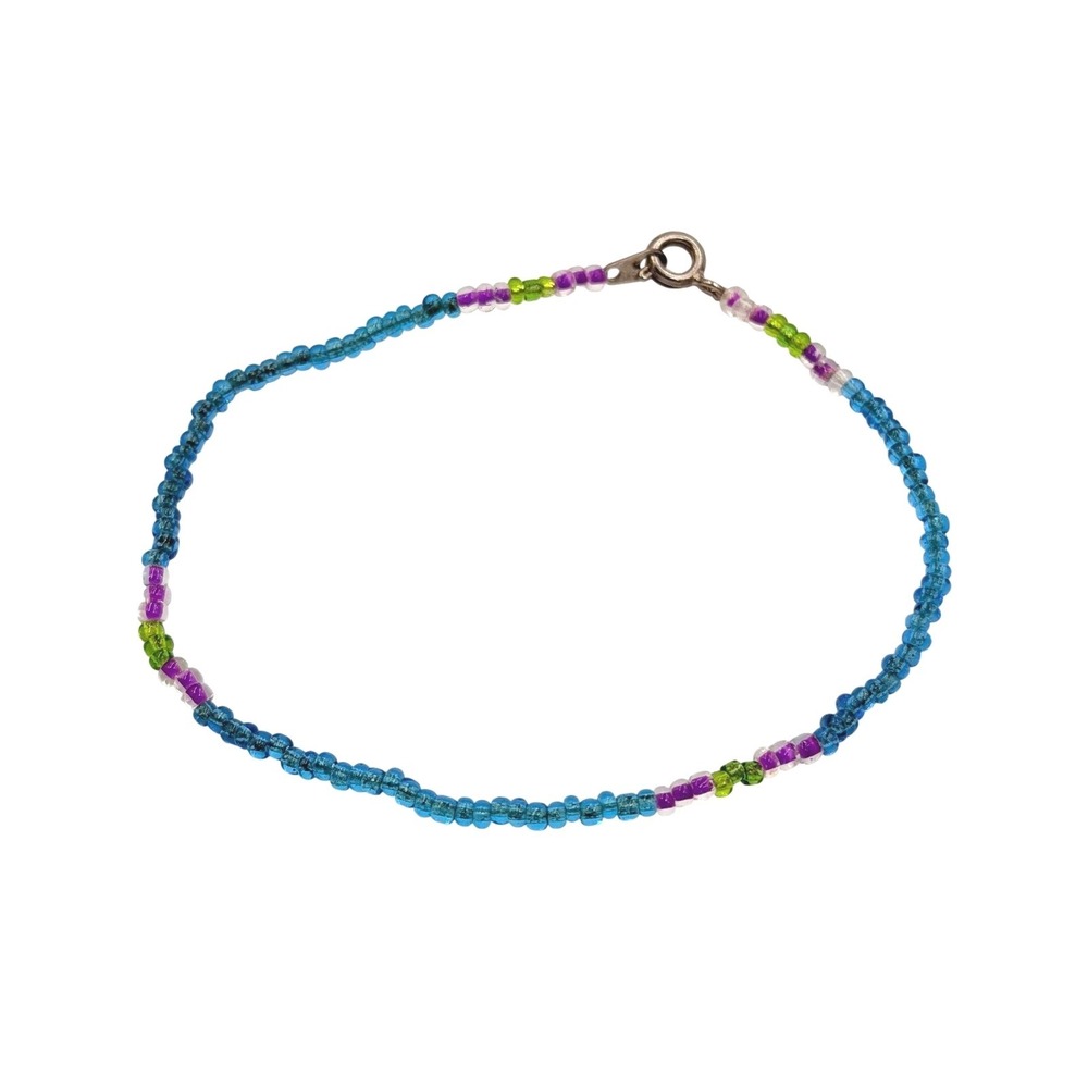 Vintage Seed Bead Anklet Blue Ankle Bracelet Y2K Beachy Boho Jewelry 9"